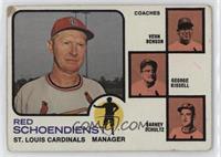 Red Schoendienst, Vern Benson, George Kissell, Barney Schultz (brown background…