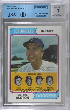 1974 Topps - [Base] #144 - Dodgers Coaches (Walter Alston, Tom Lasorda, Jim Gilliam, Red Adams, Monty Basgall) [JSA Certified Encased by BGS]