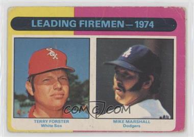 1975 O-Pee-Chee - [Base] #313 - Leading Firemen - 1974 (Terry Forster, Mike Marshall) [Poor to Fair]