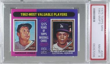 1975 Topps - [Base] - Minis #200 - Most Valuable Players - Mickey Mantle, Maury Wills [PSA 8 NM‑MT]