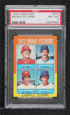 1975 Topps - [Base] - Minis #615 - 1975 Rookie Pitchers - Tom Underwood, Hank Webb, Pat Darcy, Dennis Leonard [PSA 8 NM‑MT]