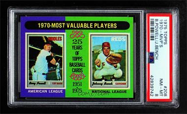 1975 Topps - [Base] #208 - Most Valuable Players - Boog Powell, Johnny Bench [PSA 8 NM‑MT]