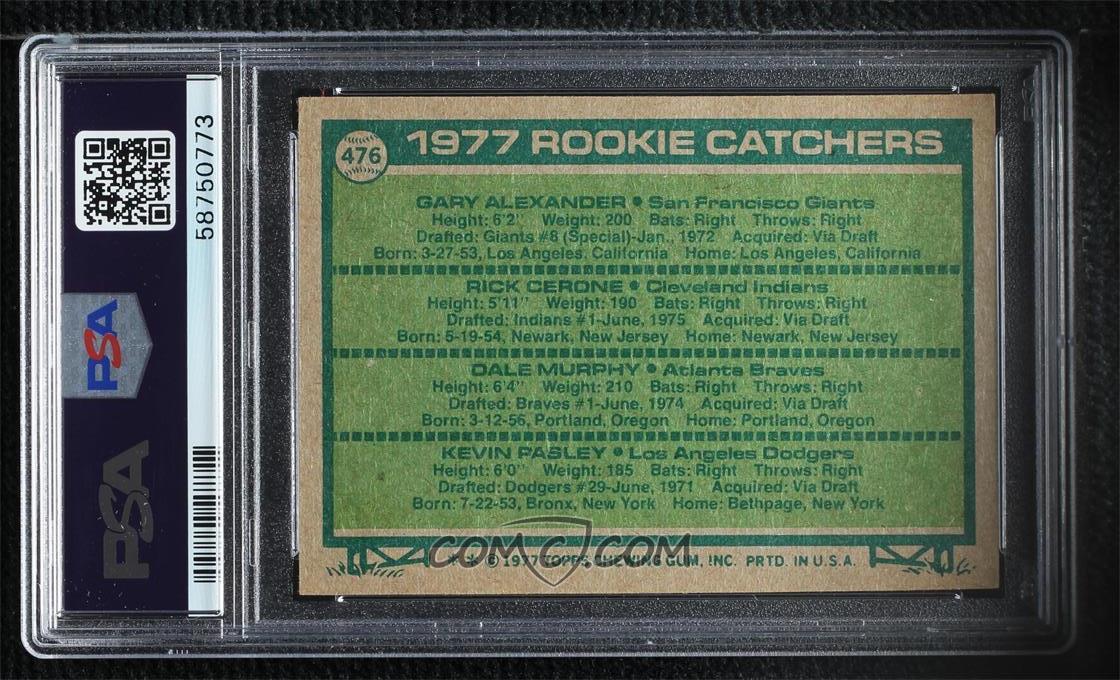 1977 Topps - [Base] #476 - Rookie Catchers - Gary Alexander, Rick Cerone, Dale  Murphy, Kevin Pasley [PSA 6 EX-MT]