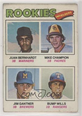 1977 Topps - [Base] #494 - Rookie Infielders - Juan Bernhardt, Mike Champion, Jim Gantner, Bump Wills [Altered]