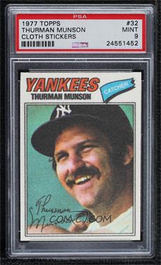 1977 Topps Baseball Patches Cloth Stickers - [Base] #32.2 - Thurman Munson (Two Stars at Back Bottom) [PSA 9 MINT]