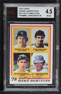 1978 Topps - [Base] #707 - Rookie Shortstops - Mickey Klutts, Paul Molitor, Alan Trammell, U.L. Washington [BVG 4.5 VG‑EX+]