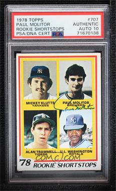 1978 Topps - [Base] #707 - Rookie Shortstops - Mickey Klutts, Paul Molitor, Alan Trammell, U.L. Washington [PSA Authentic PSA/DNA Cert]