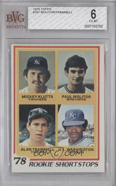 1978 Topps - [Base] #707 - Rookie Shortstops - Mickey Klutts, Paul Molitor, Alan Trammell, U.L. Washington [BVG 6 EX‑MT]