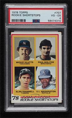 1978 Topps - [Base] #707 - Rookie Shortstops - Mickey Klutts, Paul Molitor, Alan Trammell, U.L. Washington [PSA 4 VG‑EX]