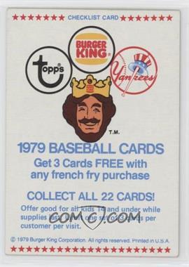 1979 Topps Burger King - Restaurant New York Yankees #_CHEC - Checklist