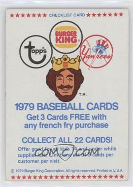 1979 Topps Burger King - Restaurant New York Yankees #_CHEC - Checklist