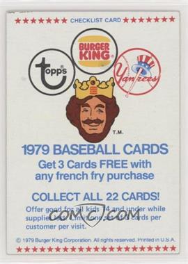 1979 Topps Burger King - Restaurant New York Yankees #_CHEC - Checklist