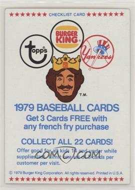 1979 Topps Burger King - Restaurant New York Yankees #_CHEC - Checklist