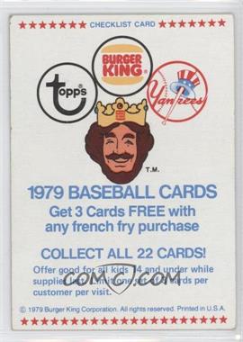 1979 Topps Burger King - Restaurant New York Yankees #_CHEC - Checklist [Good to VG‑EX]