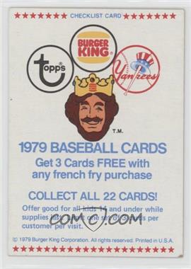 1979 Topps Burger King - Restaurant New York Yankees #_CHEC - Checklist