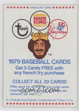 1979 Topps Burger King - Restaurant New York Yankees #_CHEC - Checklist