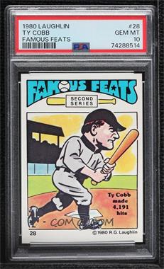 1980 Laughlin Famous Feats Second Series - [Base] #28 - Ty Cobb [PSA 10 GEM MT]