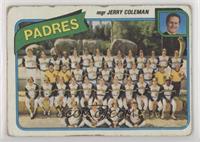 Team Checklist - San Diego Padres Team, Jerry Coleman [Poor to Fair]