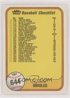 Checklist (Baltimore Orioles, Cincinnati Reds) (#202 George Foster)