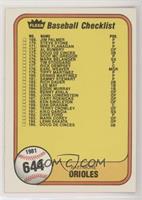 Checklist (Baltimore Orioles, Cincinnati Reds) (#202 George Foster 