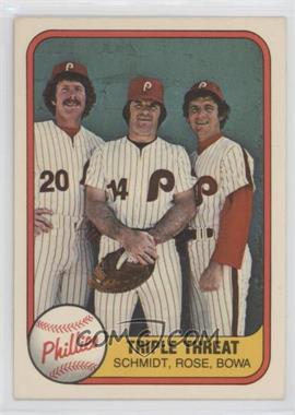 1981 Fleer - [Base] #645.1 - Triple Threat (Mike Schmidt, Pete Rose, Larry Bowa) (No Number on Back) [EX to NM]