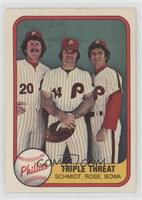 Triple Threat (Mike Schmidt, Pete Rose, Larry Bowa) (No Number on Back) [EX&nbs…