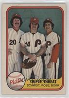 Triple Threat (Mike Schmidt, Pete Rose, Larry Bowa) (Number on Back) [EX t…