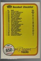 Checklist (Detroit Tigers, San Diego Padres) (Last Number on Front is #483 Aure…