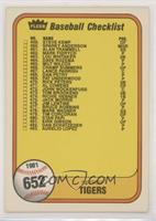 Checklist (Detroit Tigers, San Diego Padres) (Last Number on Front is #483 Aure…