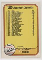 Checklist (Detroit Tigers, San Diego Padres) (Last Number on Front is #483 Aure…
