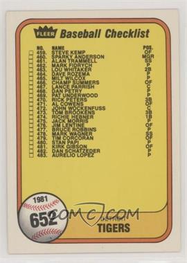 1981 Fleer - [Base] #652.1 - Checklist (Detroit Tigers, San Diego Padres) (Last Number on Front is #483 Aurelio Lopez)