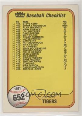 1981 Fleer - [Base] #652.1 - Checklist (Detroit Tigers, San Diego Padres) (Last Number on Front is #483 Aurelio Lopez)