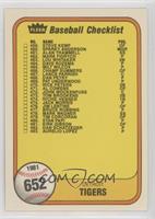 Checklist (Detroit Tigers, San Diego Padres) (Last Number on Front is #483 Aure…