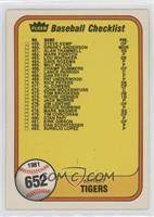 Checklist (Detroit Tigers, San Diego Padres) (Last Number on Front is #483 Aure…