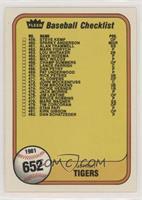 Checklist (Detroit Tigers, San Diego Padres) (Last Number on Front is #482 Dan …