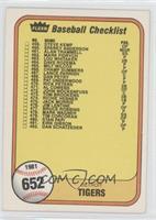 Checklist (Detroit Tigers, San Diego Padres) (Last Number on Front is #482 Dan …