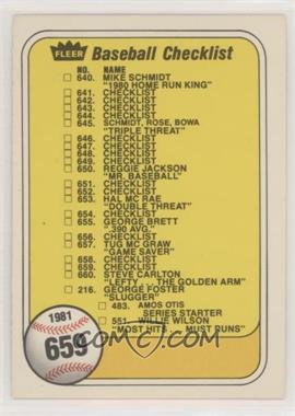 1981 Fleer - [Base] #659.1 - Checklist (Last Number on Front is #551 Willie Wilson)