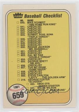 1981 Fleer - [Base] #659.1 - Checklist (Last Number on Front is #551 Willie Wilson)