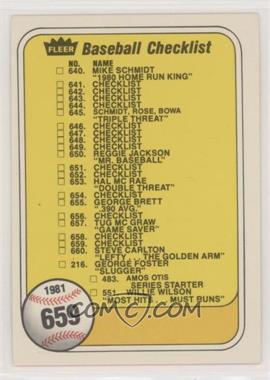 1981 Fleer - [Base] #659.1 - Checklist (Last Number on Front is #551 Willie Wilson)