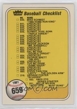 1981 Fleer - [Base] #659.1 - Checklist (Last Number on Front is #551 Willie Wilson)