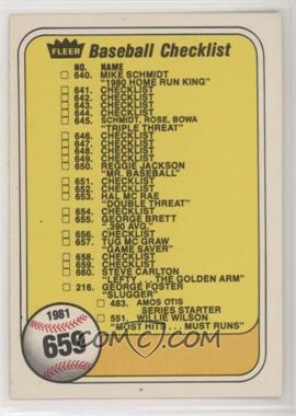 1981 Fleer - [Base] #659.1 - Checklist (Last Number on Front is #551 Willie Wilson)