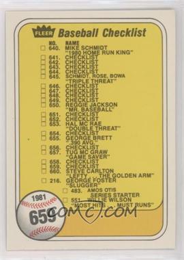 1981 Fleer - [Base] #659.1 - Checklist (Last Number on Front is #551 Willie Wilson)