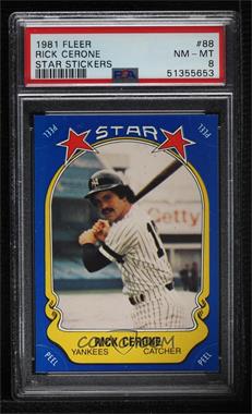 1981 Fleer Star Stickers - [Base] #88 - Rick Cerone [PSA 8 NM‑MT]