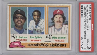 1981 Topps - [Base] #2 - League Leaders - Reggie Jackson, Ben Oglivie, Mike Schmidt [PSA 8 NM‑MT]