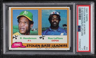 1981 Topps - [Base] #4 - League Leaders - Rickey Henderson, Ron LeFlore [PSA 7 NM]
