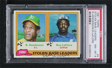 1981 Topps - [Base] #4 - League Leaders - Rickey Henderson, Ron LeFlore [PSA 8 NM‑MT]