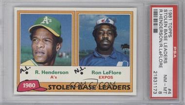 1981 Topps - [Base] #4 - League Leaders - Rickey Henderson, Ron LeFlore [PSA 8 NM‑MT]