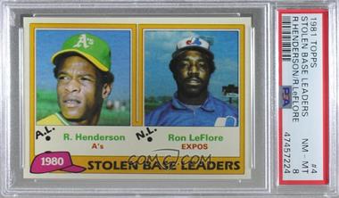 1981 Topps - [Base] #4 - League Leaders - Rickey Henderson, Ron LeFlore [PSA 8 NM‑MT]