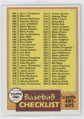 1981 Topps - [Base] #562 - Checklist - Cards 485-605 [Good to VG‑EX]