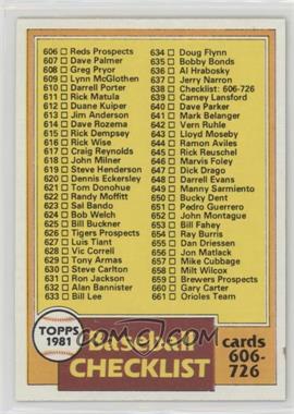 1981 Topps - [Base] #638 - Checklist - Cards 606-726